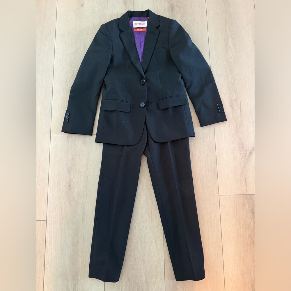OppoSuits Black Kids Blazer and Trousers Set with Purple Lining